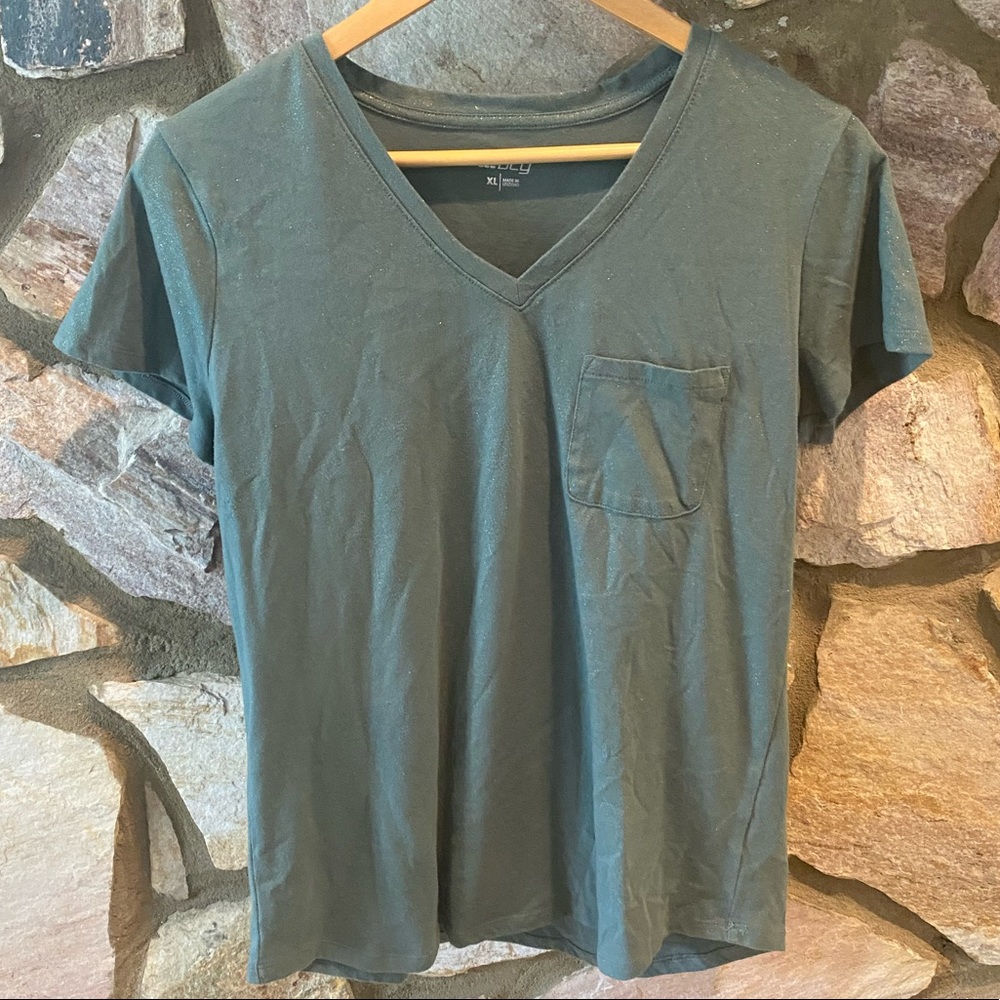 Sparkly Military Green V-Neck T-Shirt